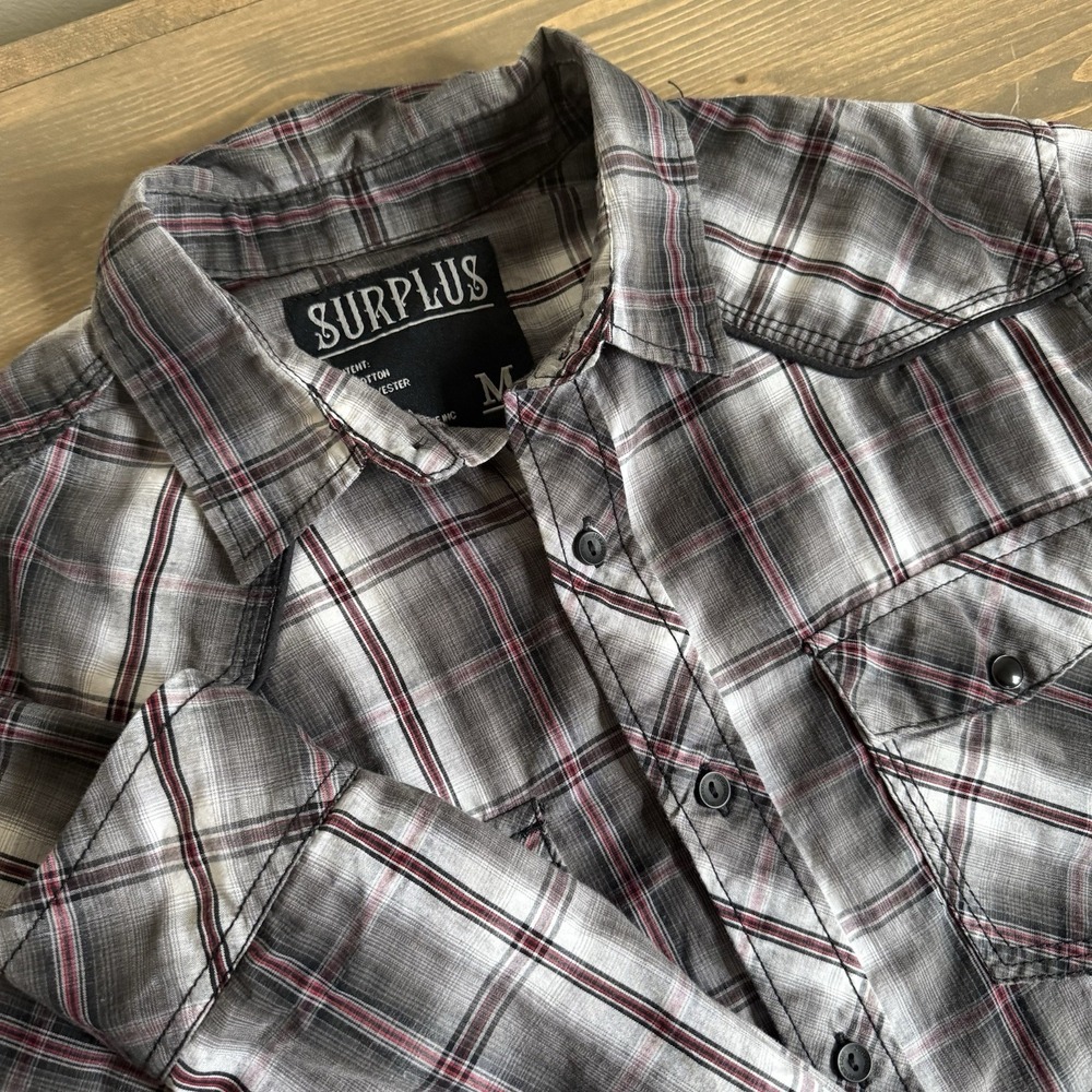 Surplus Men's Medium Plaid Long Sleeve Button Up Shirt‎ Collared Top